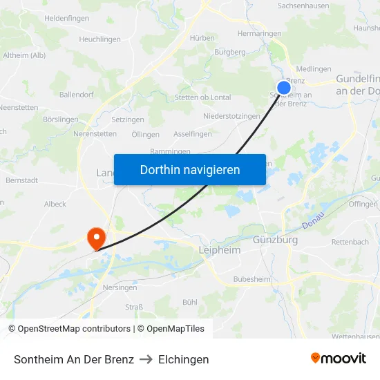 Sontheim An Der Brenz to Elchingen map