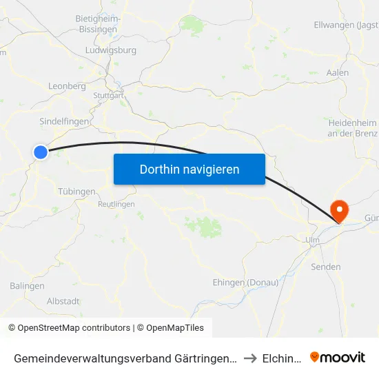 Gemeindeverwaltungsverband Gärtringen/Ehningen to Elchingen map