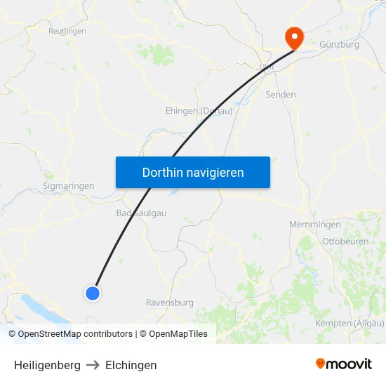 Heiligenberg to Elchingen map