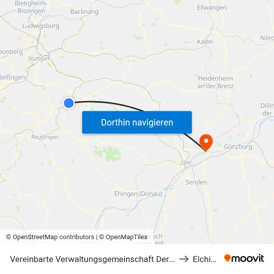 Vereinbarte Verwaltungsgemeinschaft Der Stadt Nürtingen to Elchingen map