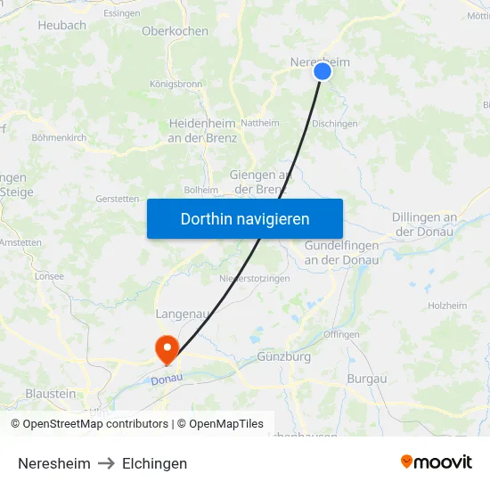 Neresheim to Elchingen map