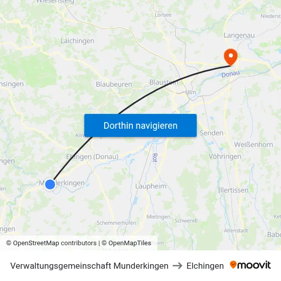 Verwaltungsgemeinschaft Munderkingen to Elchingen map