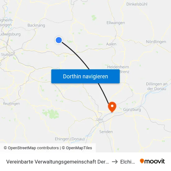 Vereinbarte Verwaltungsgemeinschaft Der Stadt Welzheim to Elchingen map