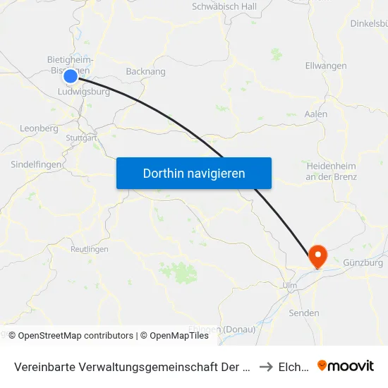 Vereinbarte Verwaltungsgemeinschaft Der Stadt Bietigheim-Bissingen to Elchingen map