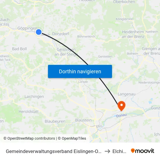 Gemeindeverwaltungsverband Eislingen-Ottenbach-Salach to Elchingen map