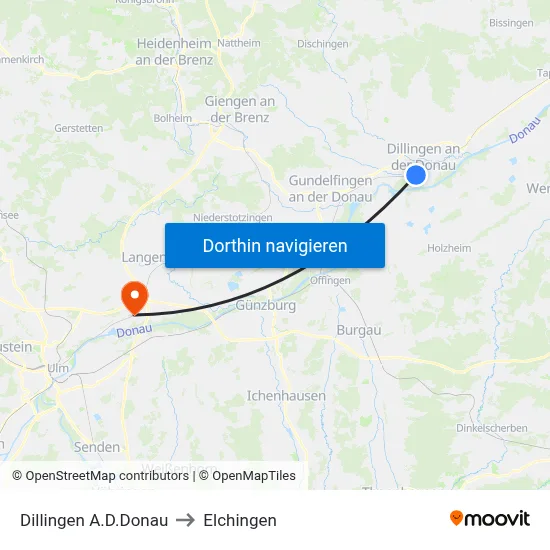 Dillingen A.D.Donau to Elchingen map