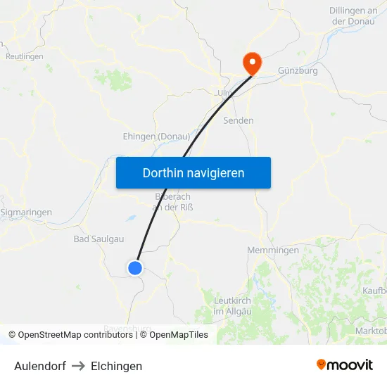 Aulendorf to Elchingen map
