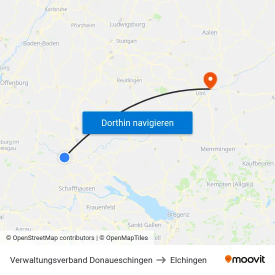 Verwaltungsverband Donaueschingen to Elchingen map