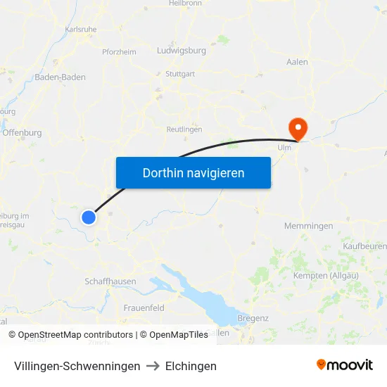 Villingen-Schwenningen to Elchingen map