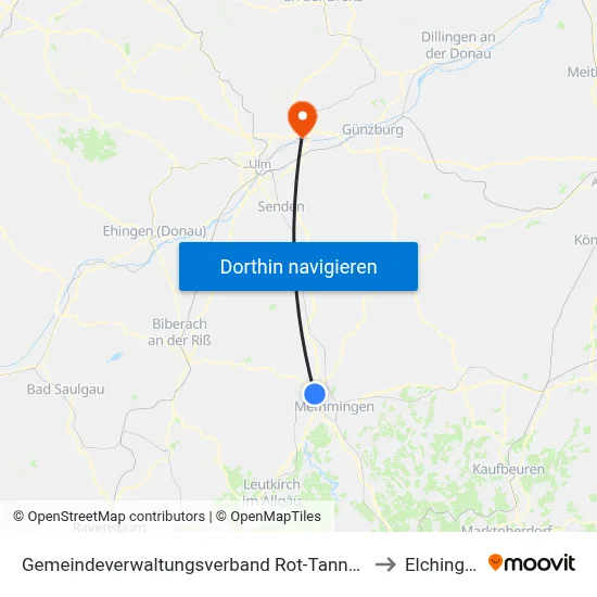 Gemeindeverwaltungsverband Rot-Tannheim to Elchingen map