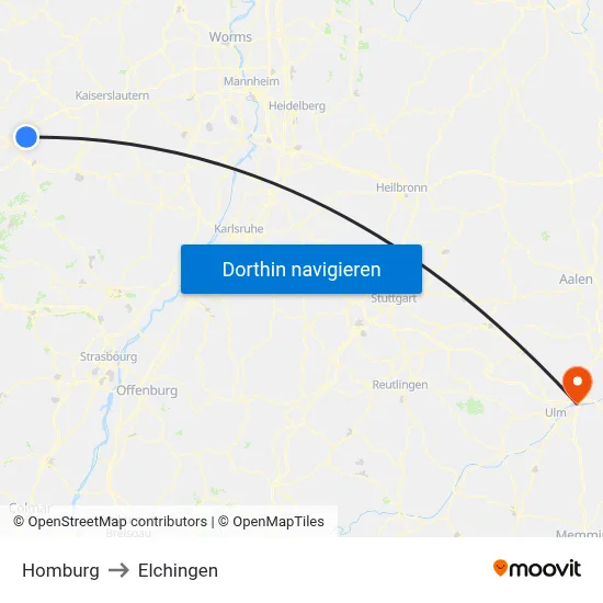 Homburg to Elchingen map
