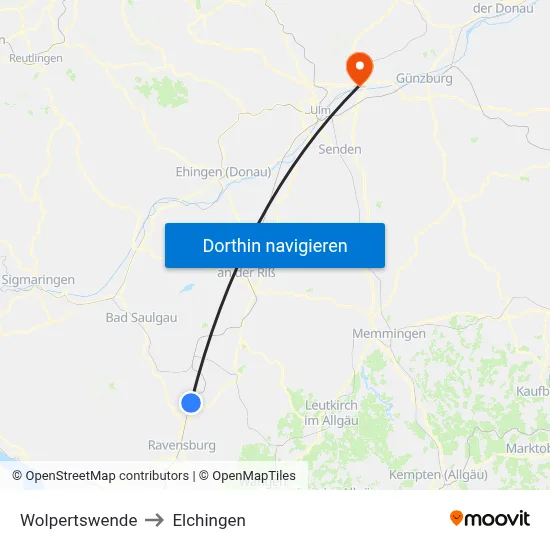 Wolpertswende to Elchingen map