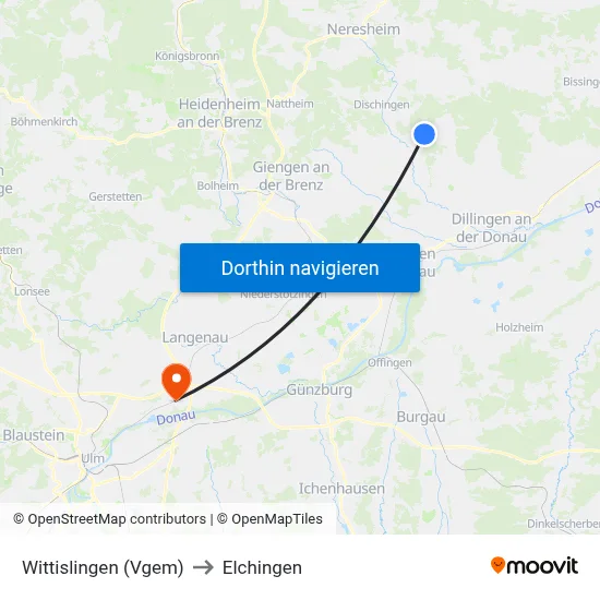 Wittislingen (Vgem) to Elchingen map