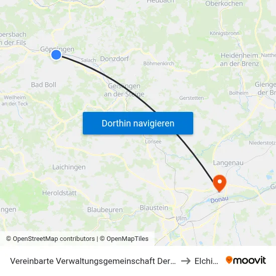 Vereinbarte Verwaltungsgemeinschaft Der Stadt Göppingen to Elchingen map