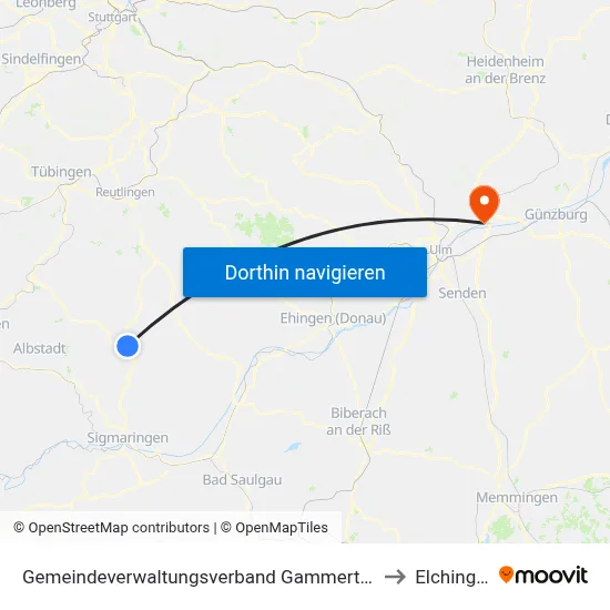 Gemeindeverwaltungsverband Gammertingen to Elchingen map