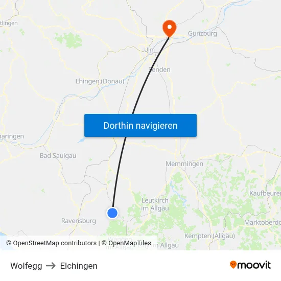 Wolfegg to Elchingen map