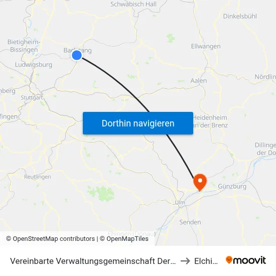 Vereinbarte Verwaltungsgemeinschaft Der Stadt Backnang to Elchingen map