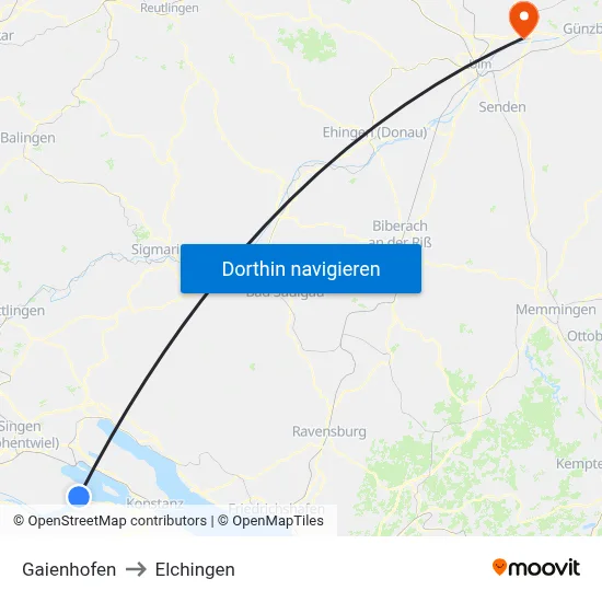 Gaienhofen to Elchingen map
