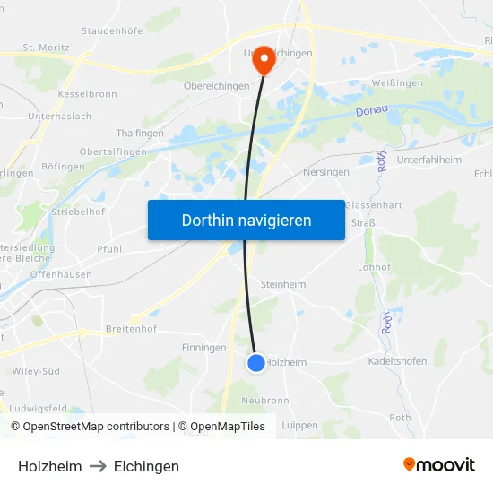 Holzheim to Elchingen map