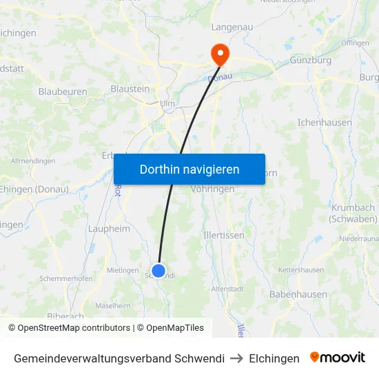 Gemeindeverwaltungsverband Schwendi to Elchingen map