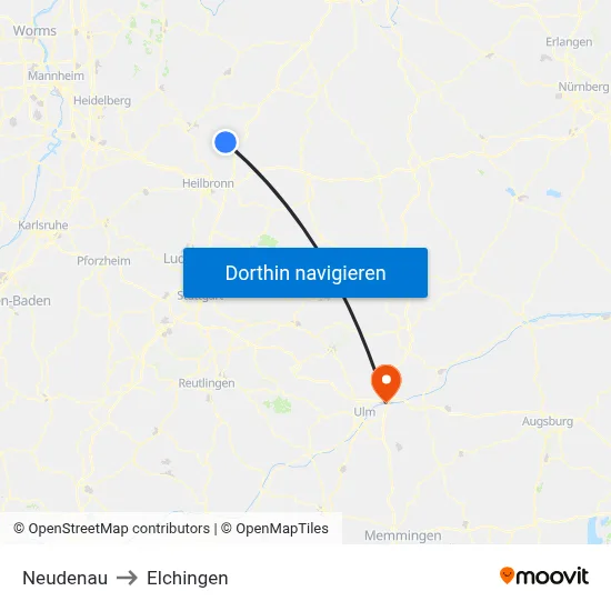 Neudenau to Elchingen map