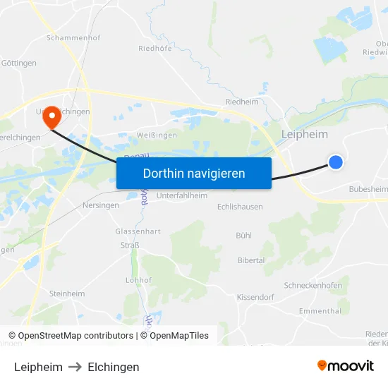 Leipheim to Elchingen map