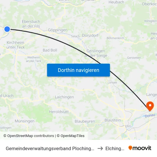 Gemeindeverwaltungsverband Plochingen to Elchingen map