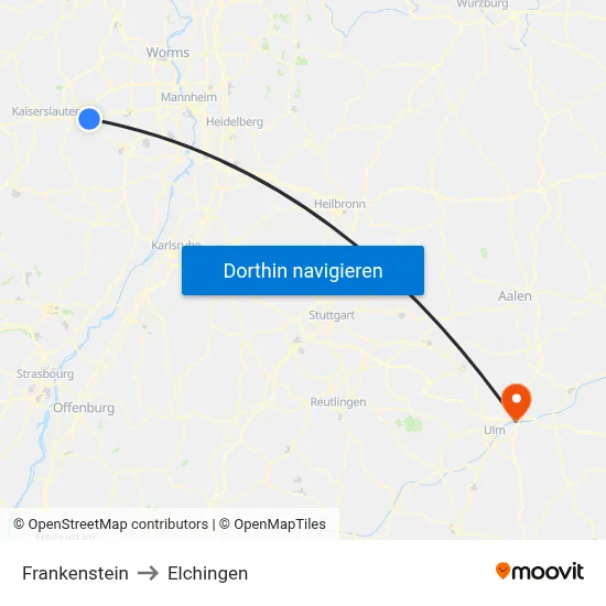 Frankenstein to Elchingen map