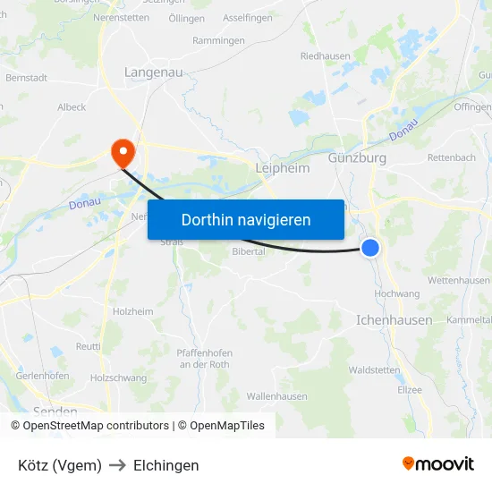 Kötz (Vgem) to Elchingen map
