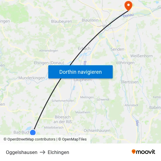 Oggelshausen to Elchingen map