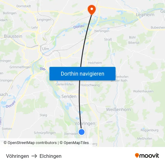 Vöhringen to Elchingen map