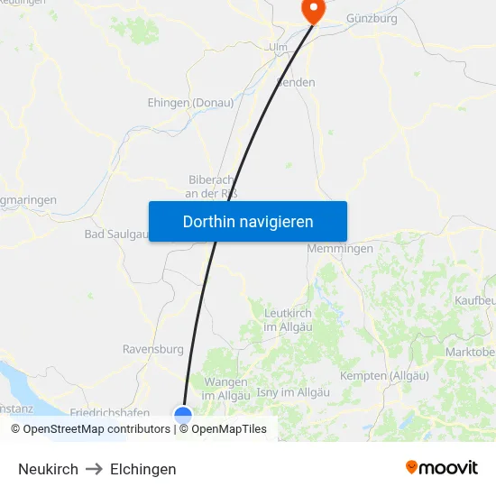 Neukirch to Elchingen map