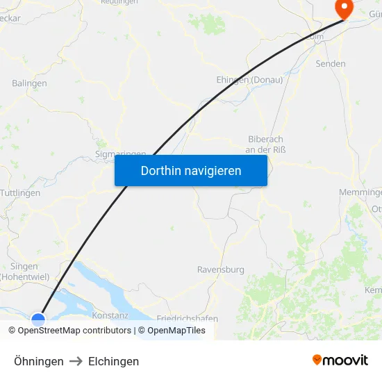 Öhningen to Elchingen map