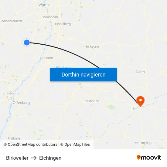 Birkweiler to Elchingen map