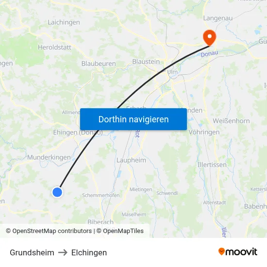 Grundsheim to Elchingen map