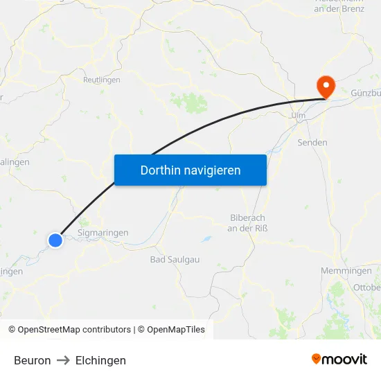Beuron to Elchingen map