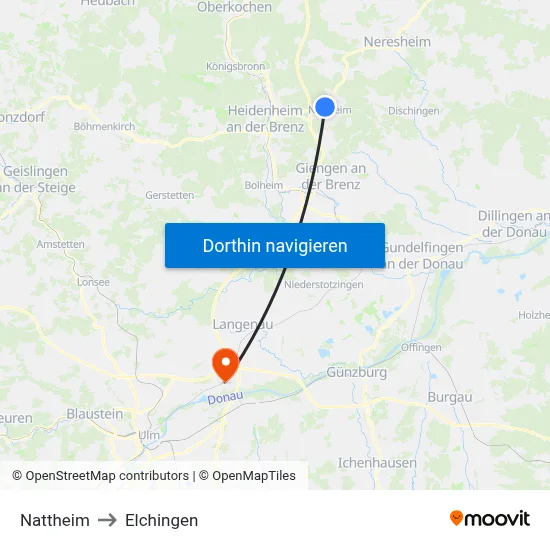 Nattheim to Elchingen map
