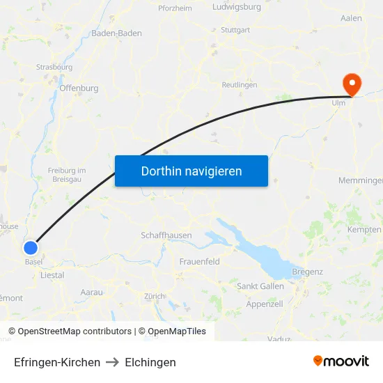 Efringen-Kirchen to Elchingen map