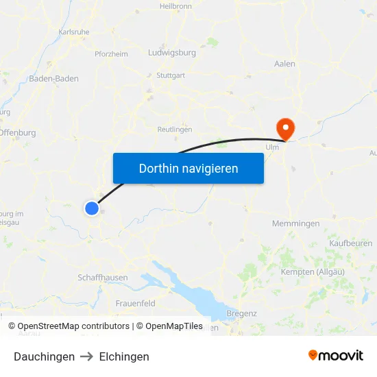 Dauchingen to Elchingen map