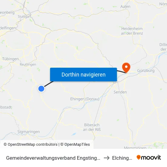Gemeindeverwaltungsverband Engstingen to Elchingen map