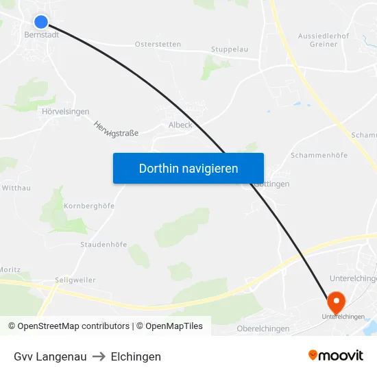 Gvv Langenau to Elchingen map
