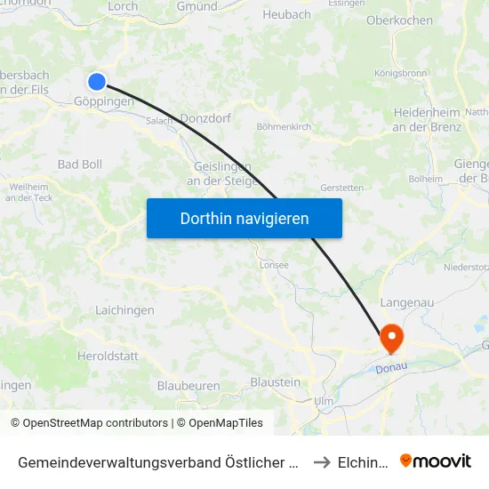 Gemeindeverwaltungsverband Östlicher Schurwald to Elchingen map