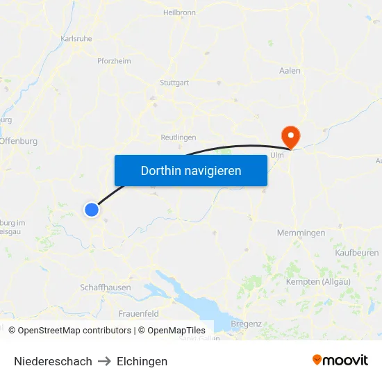 Niedereschach to Elchingen map