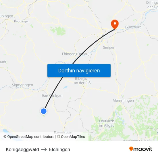 Königseggwald to Elchingen map