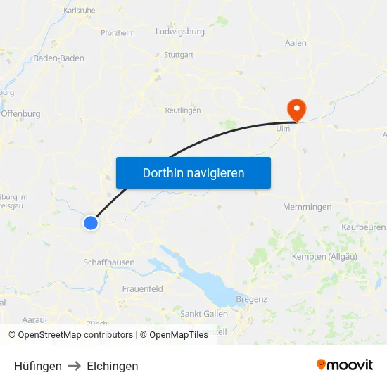 Hüfingen to Elchingen map