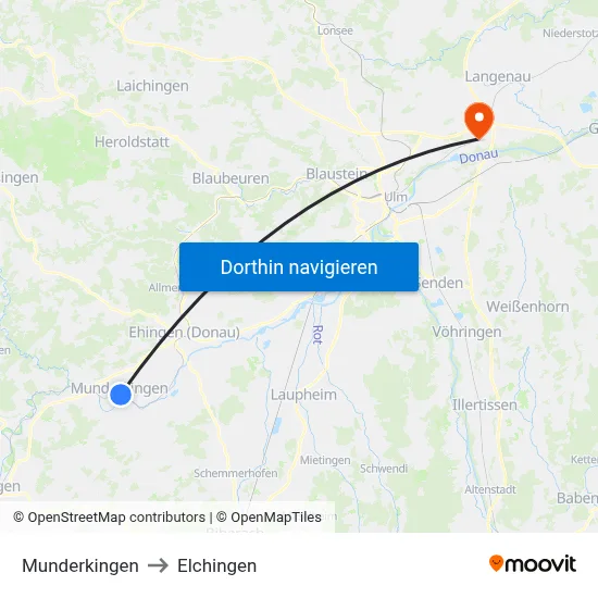 Munderkingen to Elchingen map