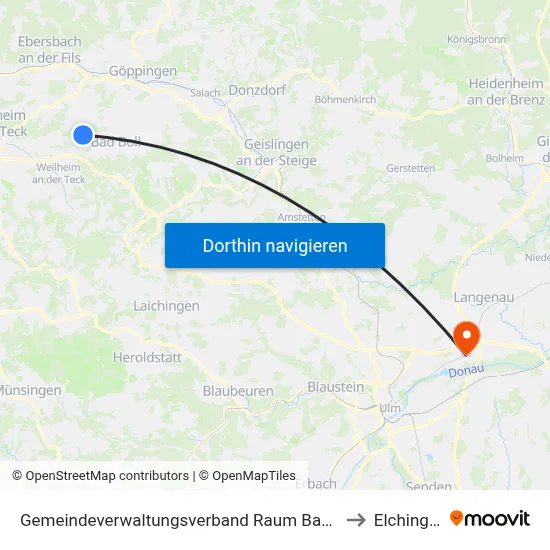 Gemeindeverwaltungsverband Raum Bad Boll to Elchingen map
