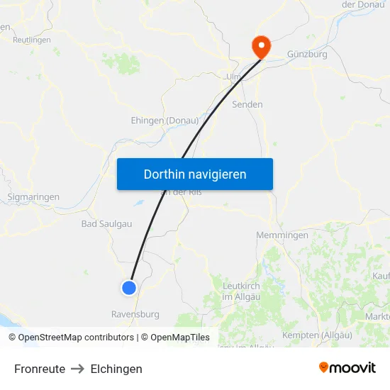 Fronreute to Elchingen map