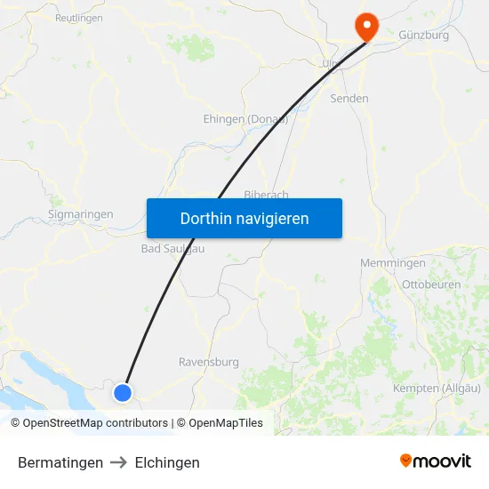 Bermatingen to Elchingen map