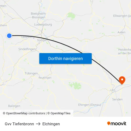 Gvv Tiefenbronn to Elchingen map
